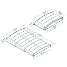 Bueformet pooloverdækning 430 x 670 cm Teknisk tegning af bueformet pooloverdækning 430x670 cm