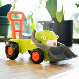 Claas Vintage babylegetraktor FALK med rat, horn og skubbehåndtag – grøn retro traktor til 1–3 år Grøn Claas Vintage babylegetraktor fra FALK med rat, horn, skubbehåndtag og skovlfront, robust gangstøtte og motorikleg for børn 1–3 år