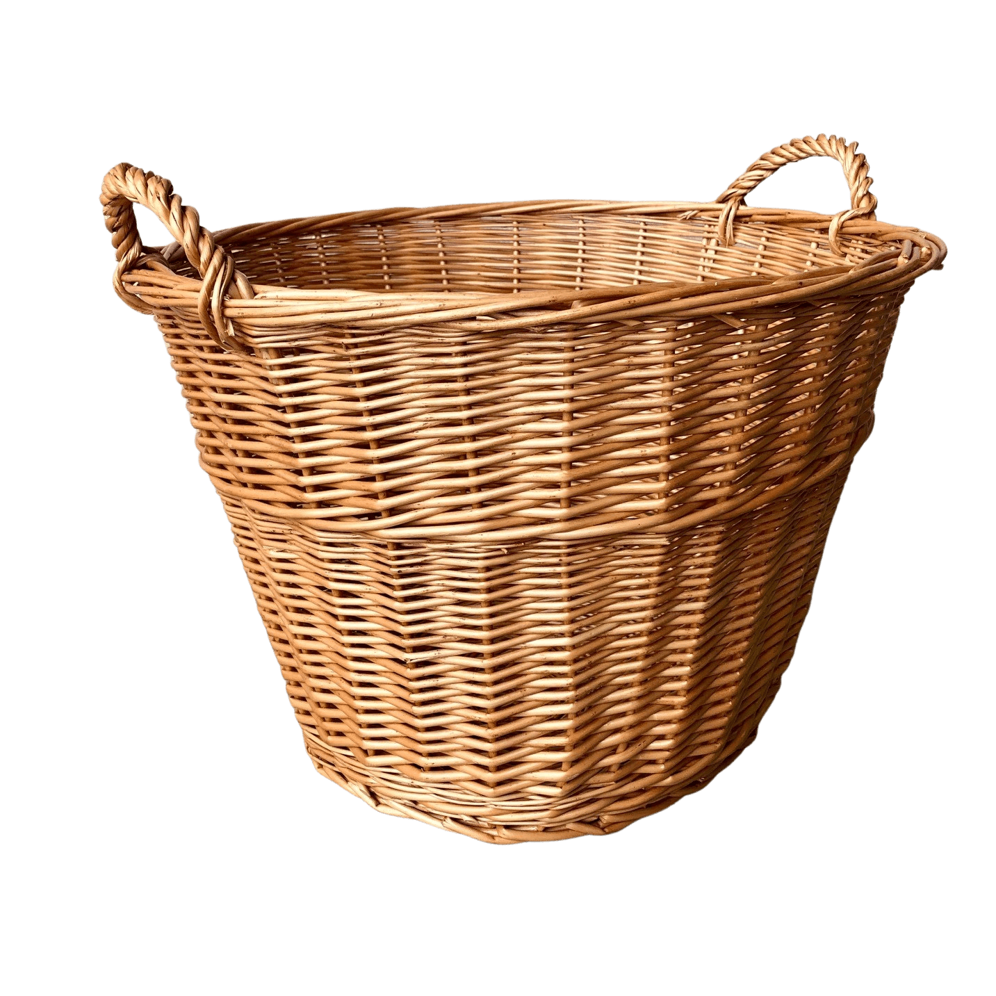 Stor rund flettekurv i rattan med to håndtag