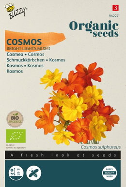 Økologiske cosmos frø Bright Lights mix Frøpose med økologiske cosmos Bright Lights blomster