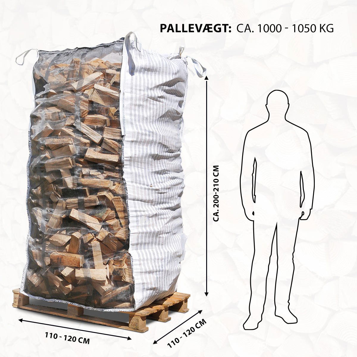 Storsæk med ovntørret brænde på palle ca. 1 ton