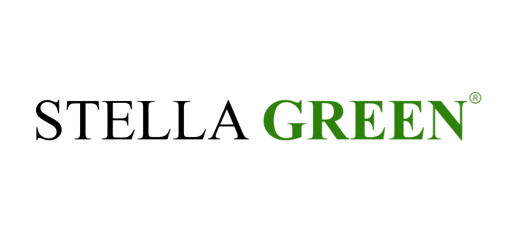Stella Green logo med ordet 'STELLA' i sort og 'GREEN' i grøn på transparent baggrund
