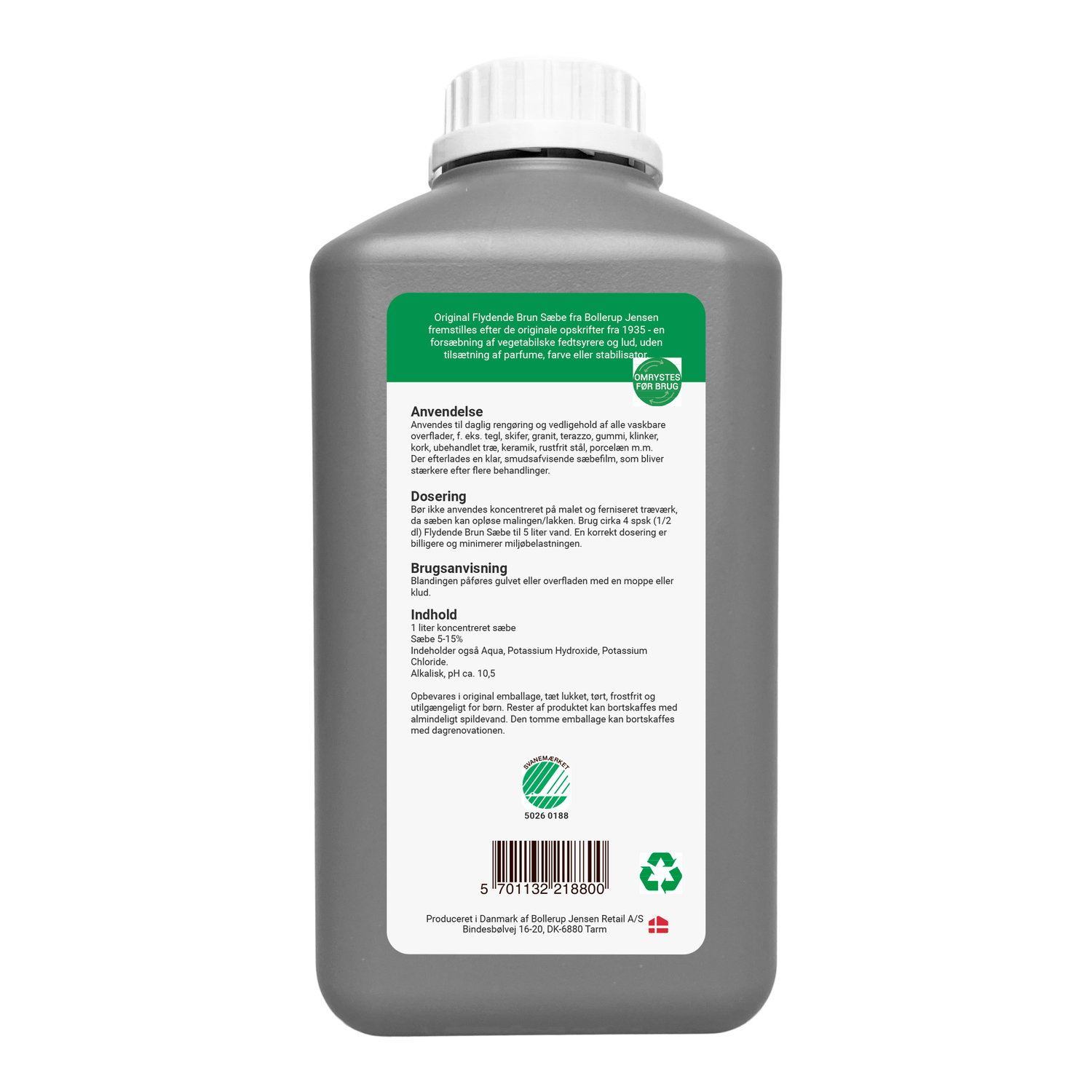 1 liter flydende brun sæbe i plastikflaske