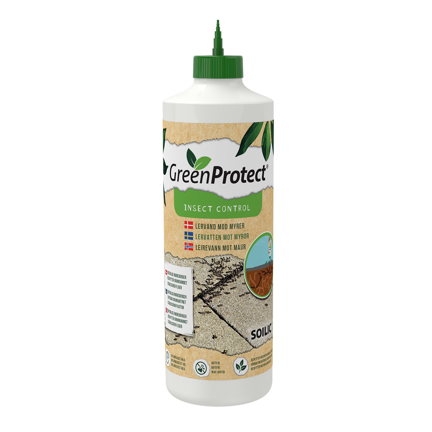 GreenProtect Myrevand mod myrer - 750 ml | Klar-til-brug, ikke-giftigt myrevand til terrasse, fliser og indkørsel Flaske GreenProtect Myrevand mod myrer 750 ml – klar-til-brug vand- og lerblanding, danner fysisk barriere mod myrer på terrasser, fliser og indkørsler uden kemiske insektgifter