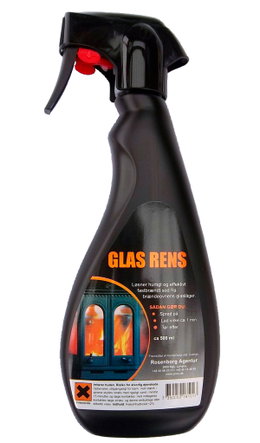 Glasrens til brændeovnsruder 500 ml spray Sort sprayflaske med glasrens til brændeovnsruder
