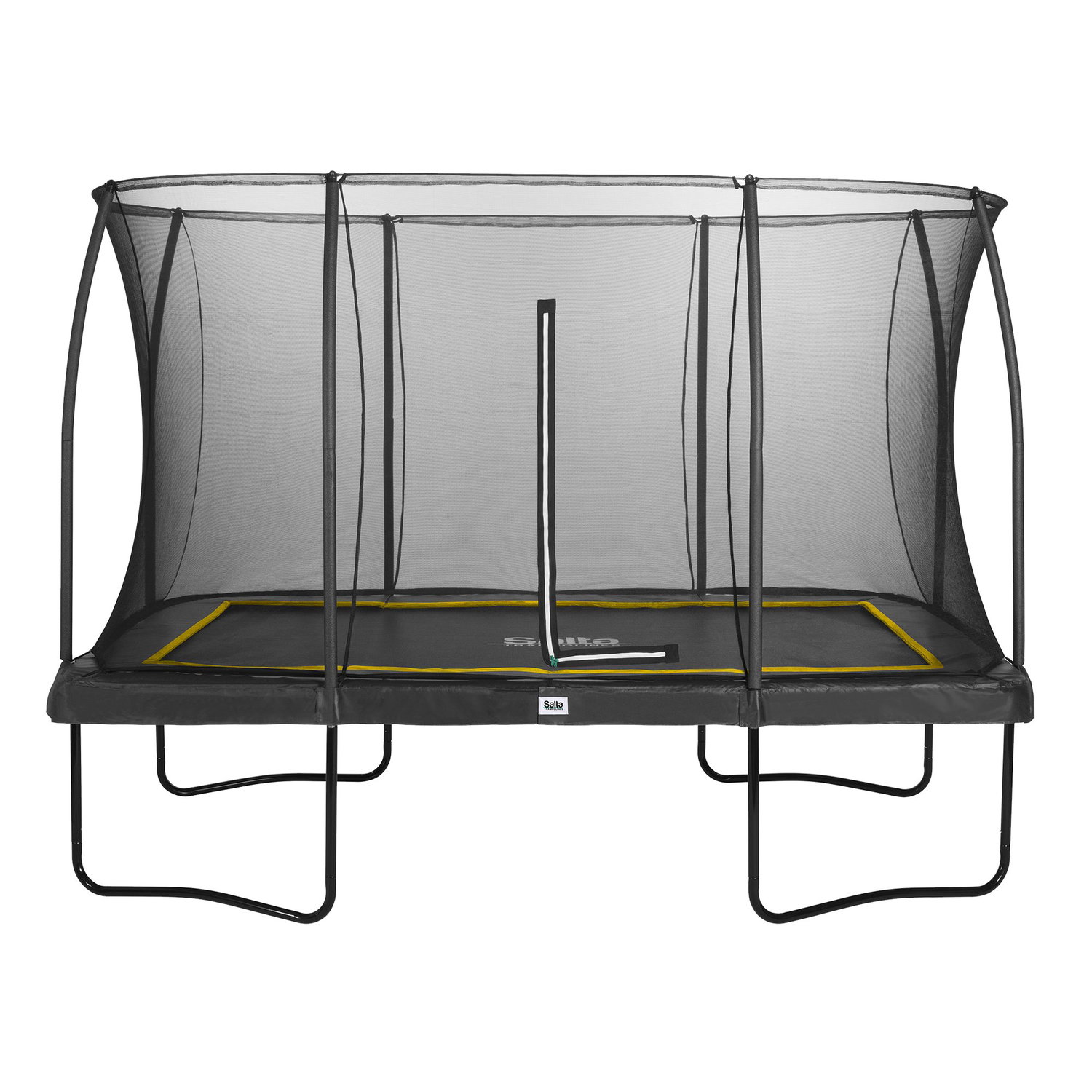 Sort rektangulær trampolin med net til haven