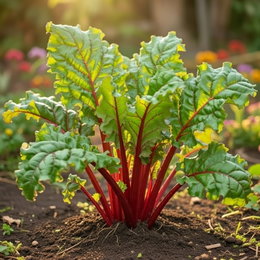 Økologisk bladbede frø - Rhubarb Chard | Buzzy Organic Økologisk bladbede frø, Rhubarb Chard: plante med smukke rubinrøde stængler og mørkegrønne blade, næringsrig og velegnet til salat eller tilberedning