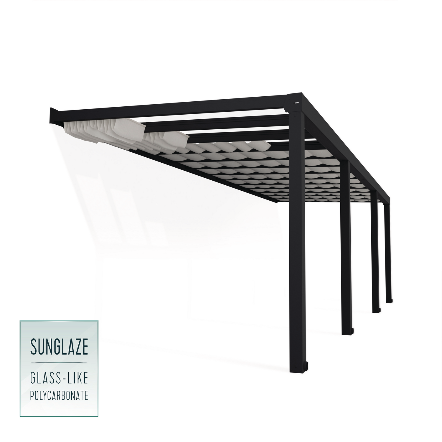 Sort pergola med SunGlaze glaslignende polycarbonattag