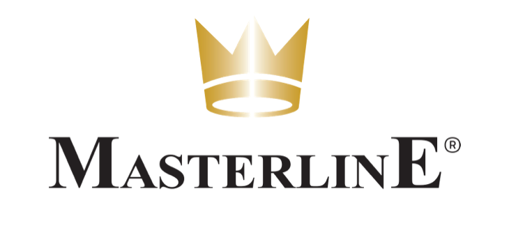 Masterline logo med gylden krone på lys baggrund