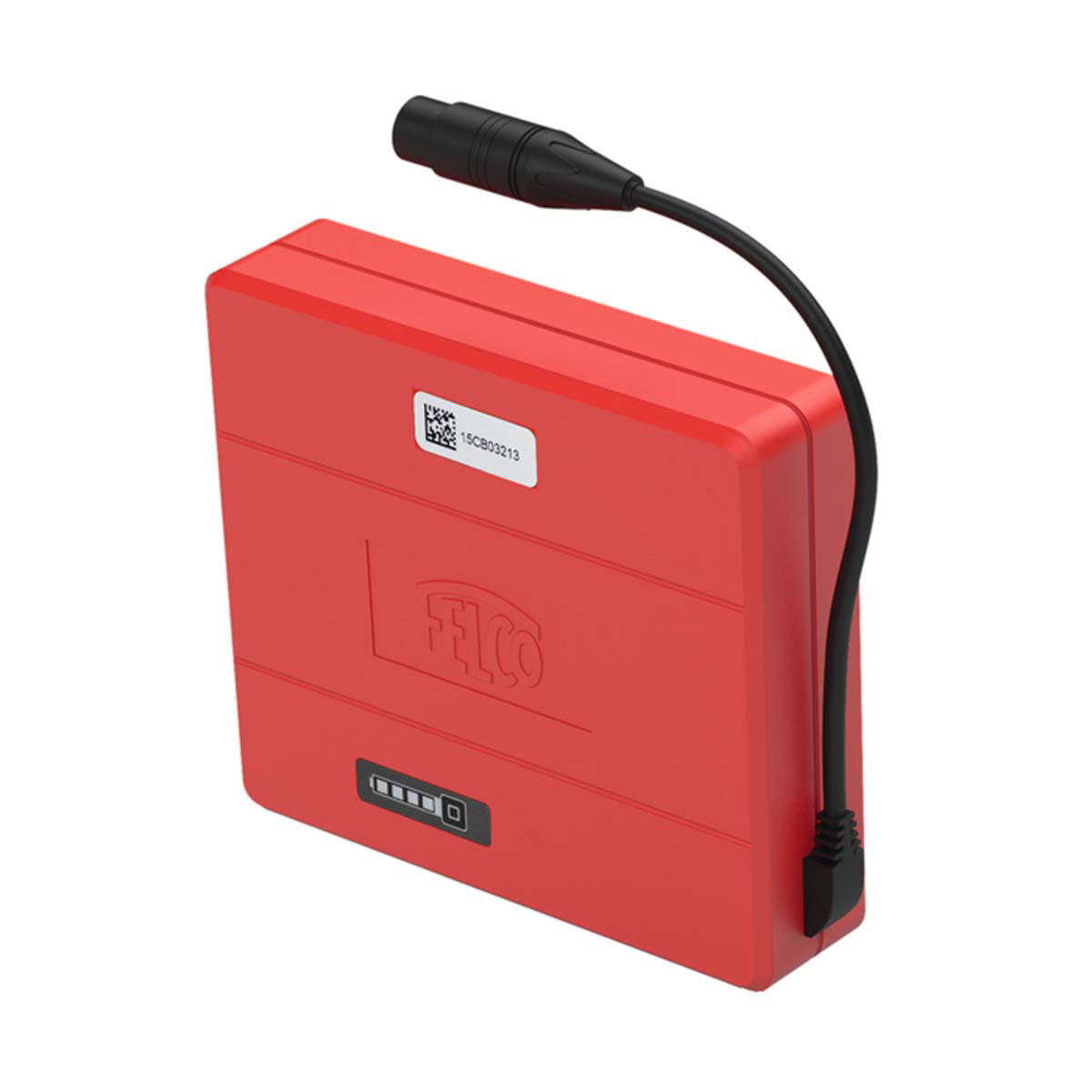 Rødt FELCO batteri med kabel og LED-indikator