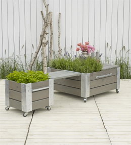 Rullekasser med plantekasser og bænk til terrasse Modul plantekasser på hjul med bænk til altan og terrasse