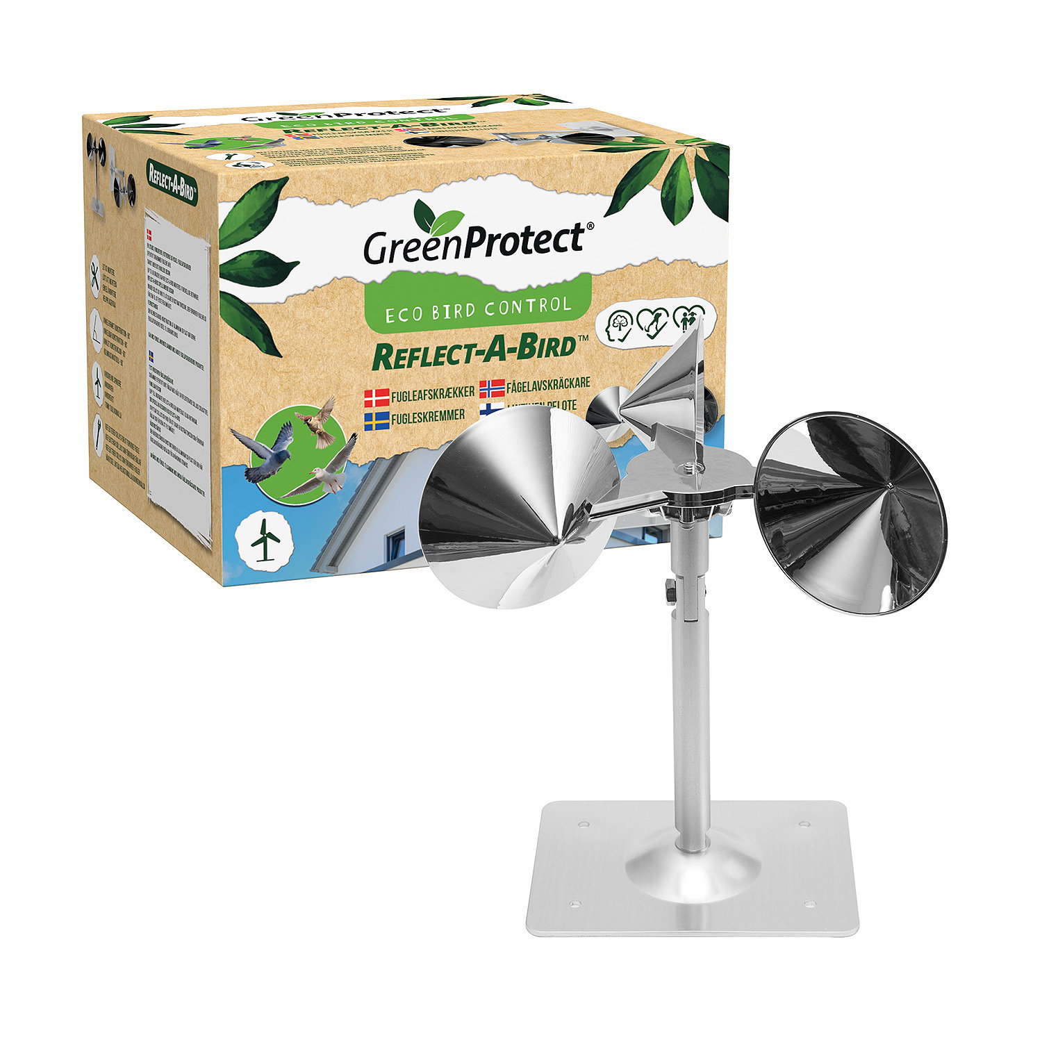 GreenProtect Reflect-A-Bird fugleskræmmer – reflekterende Eco Bird Control, nem ophængning uden kemikalier GreenProtect Reflect-A-Bird visuel fugleskræmmer med reflekterende skiver, bevæger sig i vinden og skaber lysglimt for at afskrække fugle i haver, frugttræer, altaner og køkkenhaver – uden strøm eller kemikalier