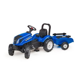 Blå legetøjspedaltraktor med anhænger til børn