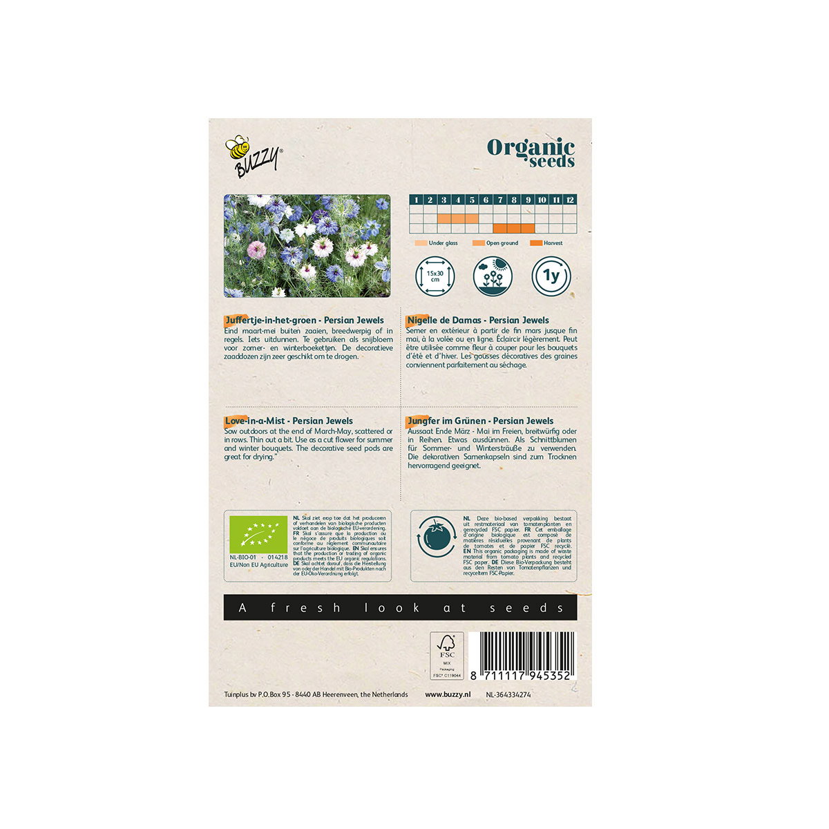 Buzzy økologiske frø til Nigella Persian Jewels