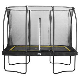 Rektangulær trampolin med sikkerhedsnet Sort rektangulær trampolin med net og ben