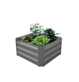 Kvadratisk gråt højbedsbed i stål med urter og grønt