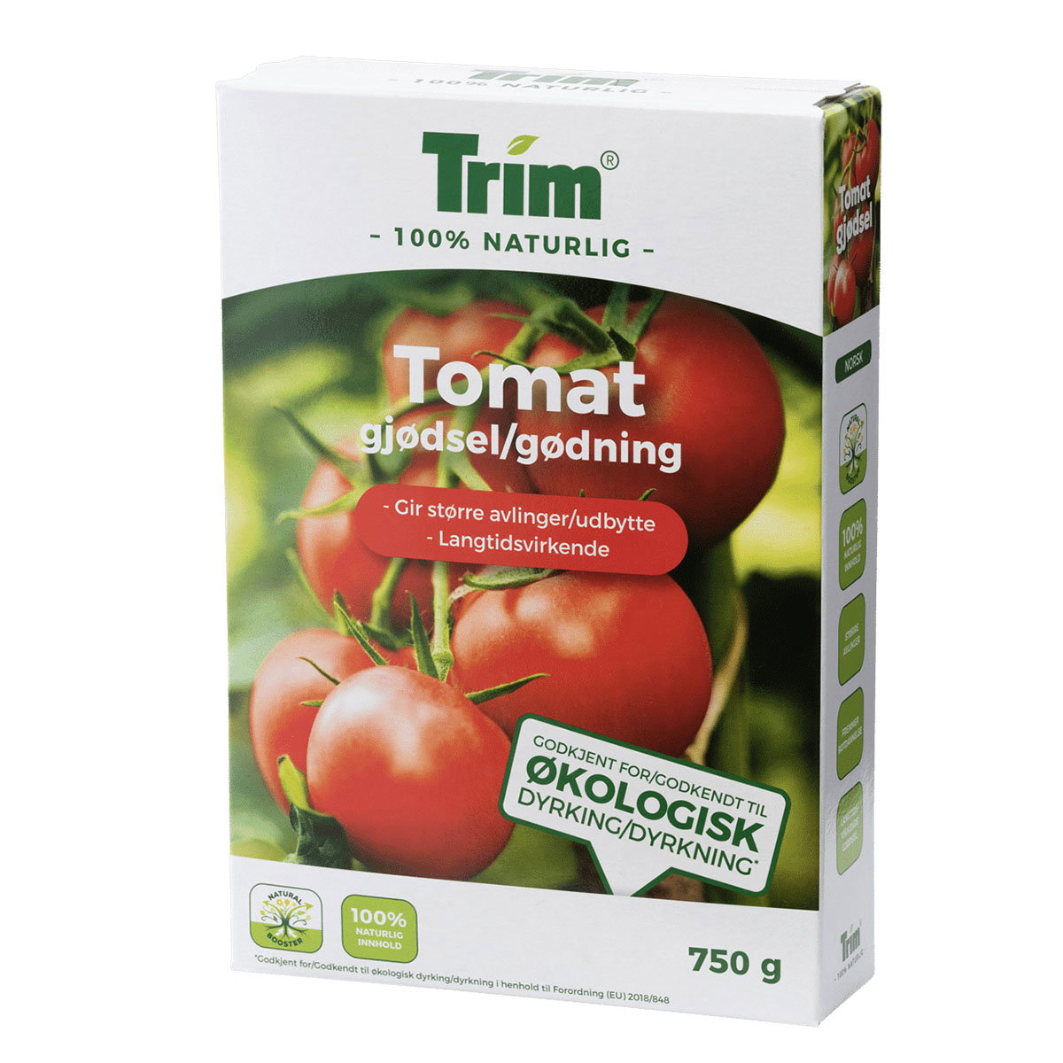 Pakke Trim Tomatgødning 750 g - 100% naturlig, økologisk godkendt gødning til tomater i drivhus, fremmer hurtig vækst, tidligere og større udbytte samt bedre smag