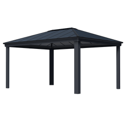 Havepavillon i sort metal med fast tag Firkantet sort havepavillon i metal med tag