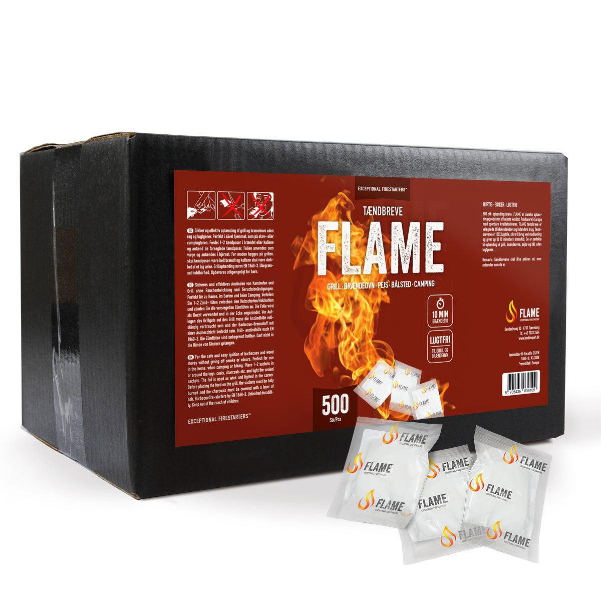 Stor kasse FLAME tændbreve til grill, ovn og bål