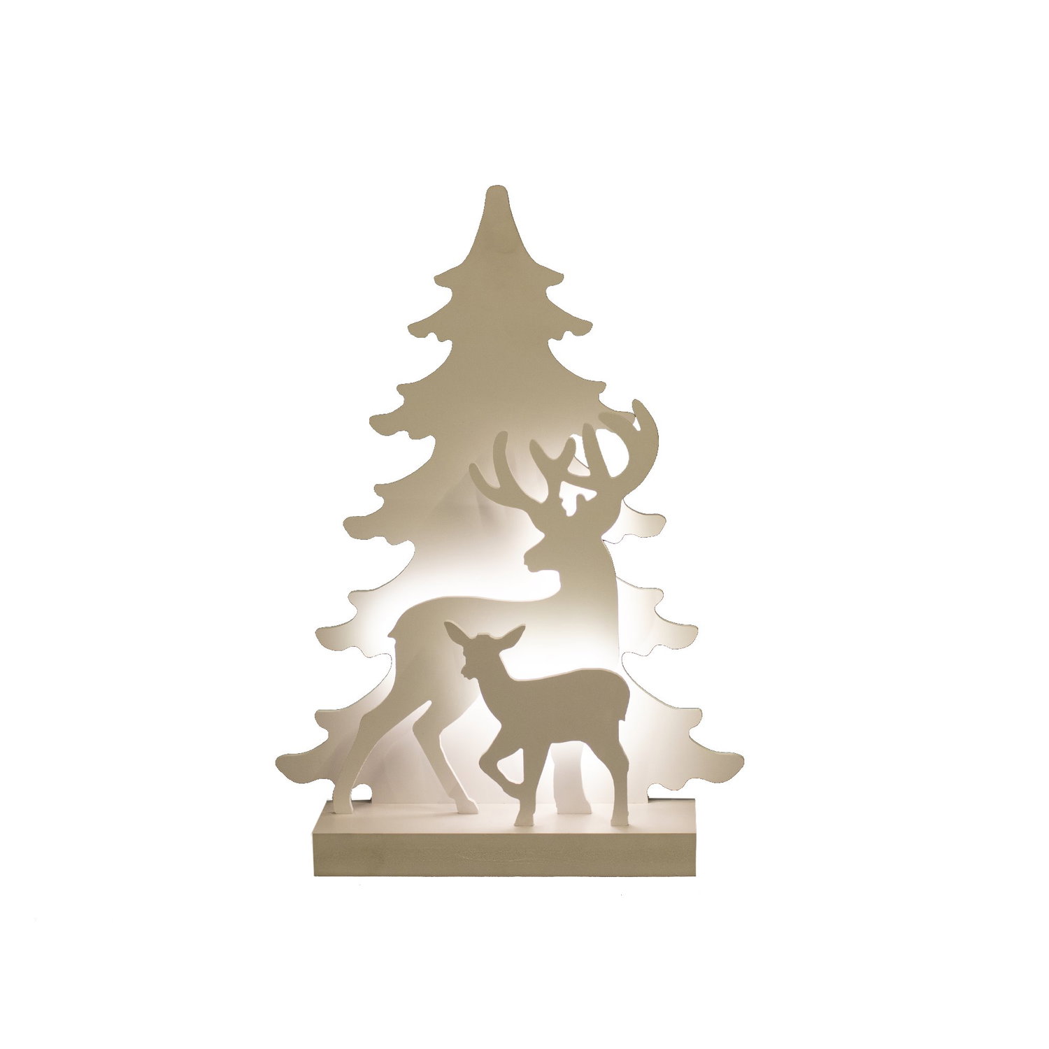 Lysdekoration med hjorte og juletræ Hvid LED juledekoration med hjorte og træ