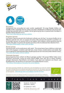 Buzzy økologiske rucola spirer frø Buzzy frø til dyrkning af rucola spirer hjemme