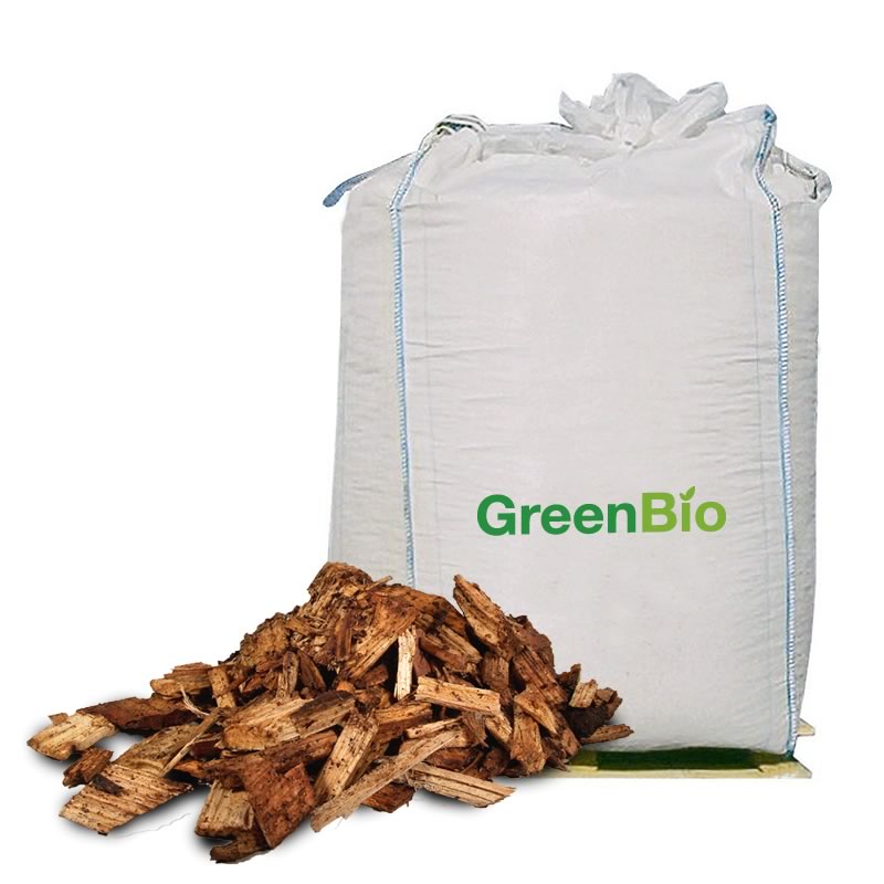 Stor bigbag med GreenBio træflis foran