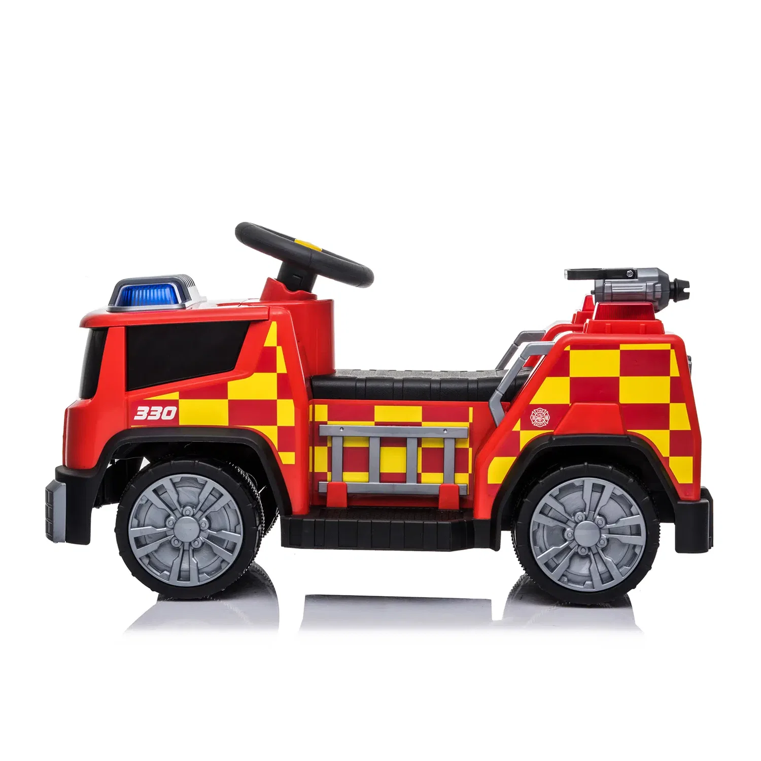 Nordic Play Speed rød brandbil elbil til børn med 1 x 7,4V motor – ideel til 2-6 år Rød Nordic Play Speed elbrandbil til børn med blinkende lys, alarmsirene, 1 x 7,4V motor, fremad- og bakgear, max brugervægt 25 kg og topfart ca. 2,5–3 km/t