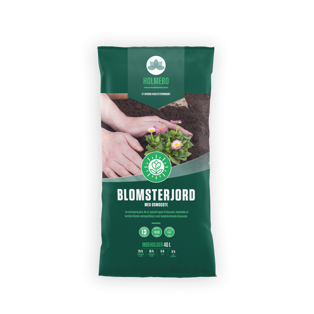 Sæk Holmebo blomsterjord med Osmocote, 40 liter