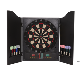 Elektronisk dartskive med kabinet og pile Sort elektronisk dartskive med kabinet og farvede pile