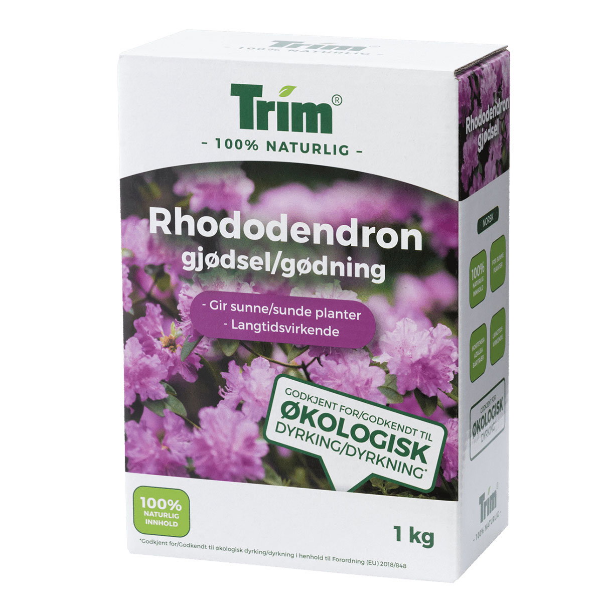 Trim Rhododendrongødning 1 kg pakke – naturlig, langtidsvirkende gødning til rhododendron og hortensia; styrker rodnet, fremmer sunde blomster og øger modstand mod skadedyr og svamp (økologisk)