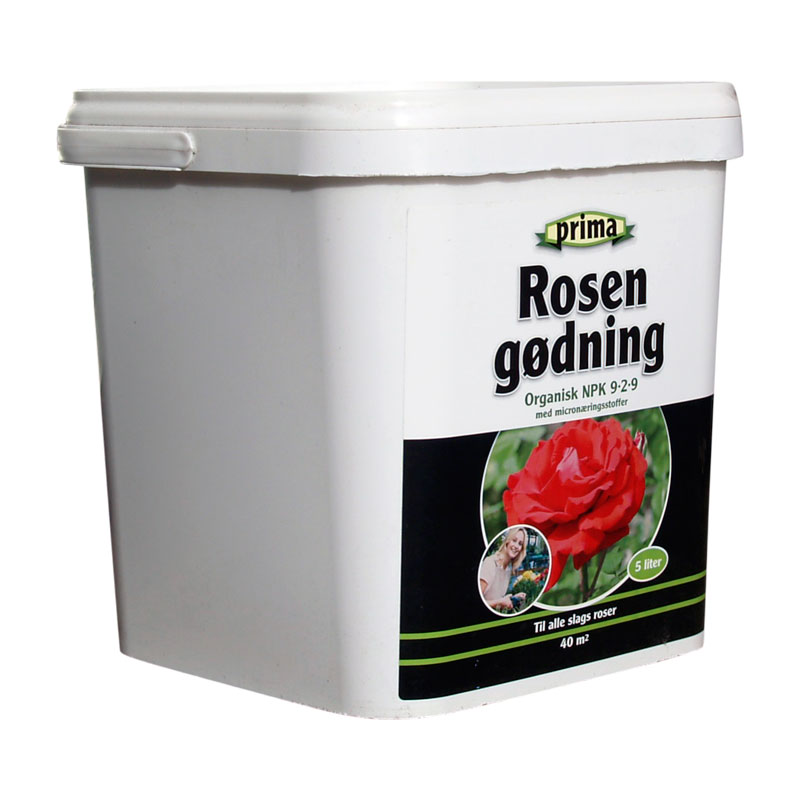 Hvid spand med organisk rosengødning 5 liter