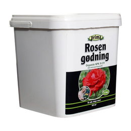 Hvid spand med organisk rosengødning 5 liter