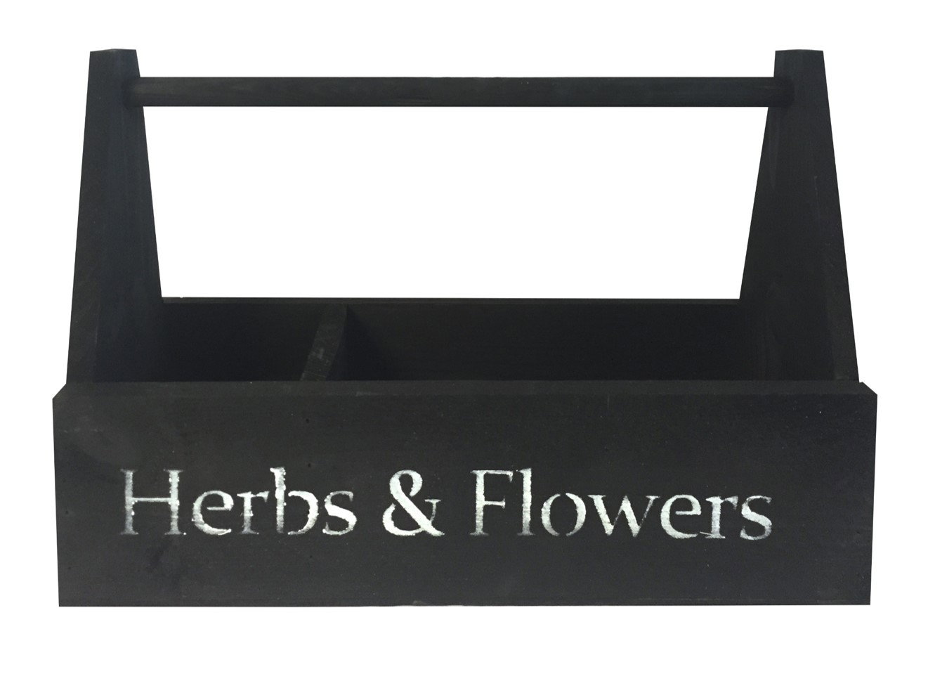 Sort trækurv med teksten Herbs & Flowers