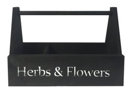 Sort trækurv til urter og blomster Sort trækurv med teksten Herbs & Flowers