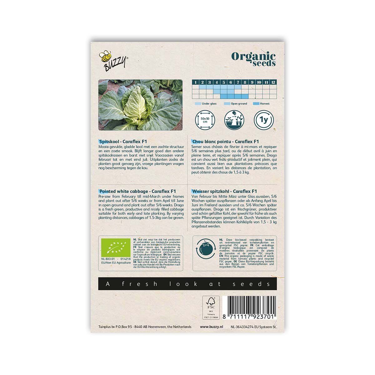 Buzzy Organic spidskålsfrø Caraflex F1 bagside