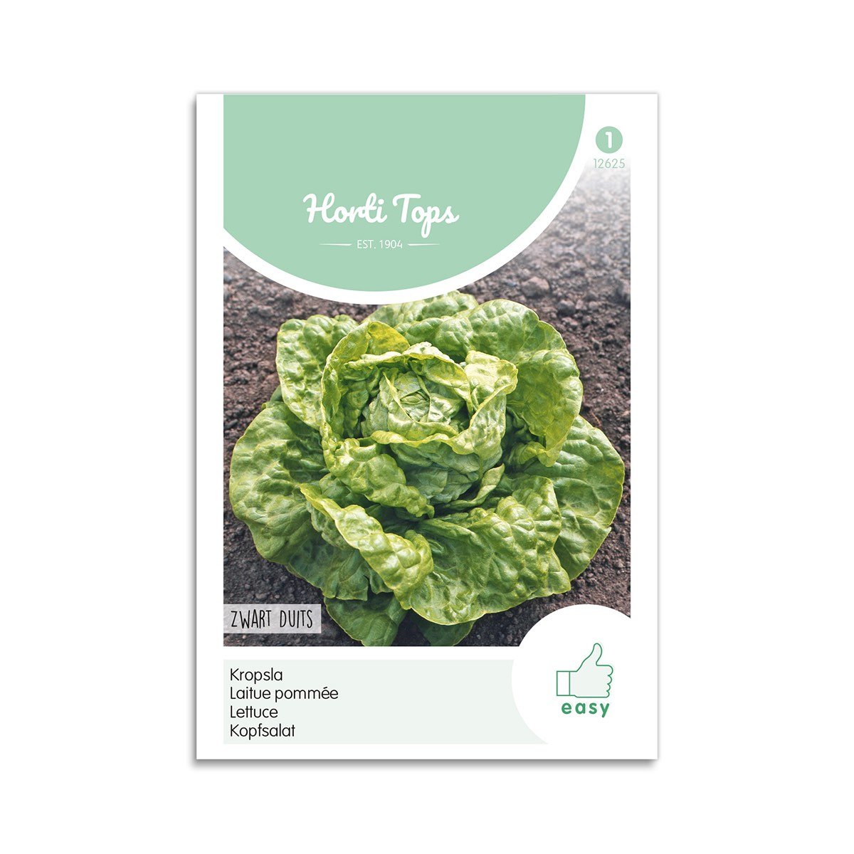 Horti Tops frø til sprød hovedsalat Frøpose med grøn hovedsalat i køkkenhave