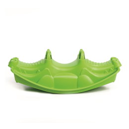 Grøn plastkrokodille vippe fra Paradiso Toys, robust og let at rengøre gyngedyr med plads til op til tre børn, egnet til leg inde og ude