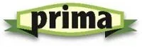 Prima-logo: ovalt lysegrønt emblem med mørkegrønne bånd og sort 'prima' tekst Prima-logo med ovalt lysgrønt emblem, mørkegrønne bånd og sort tekst
