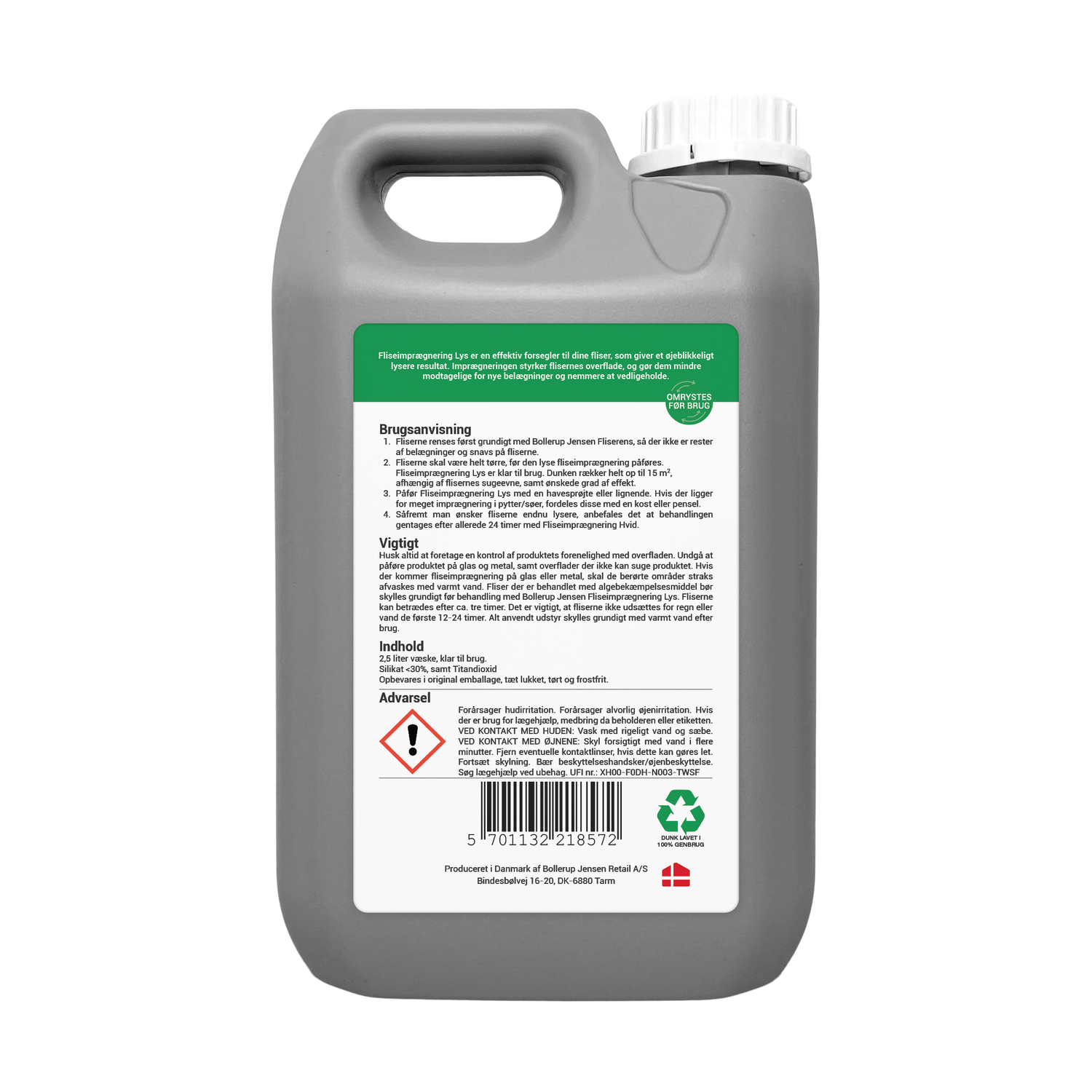 Fliseimprægnering lys 2,5 L udendørs brug Dunk med lys fliseimprægnering 2,5 liter