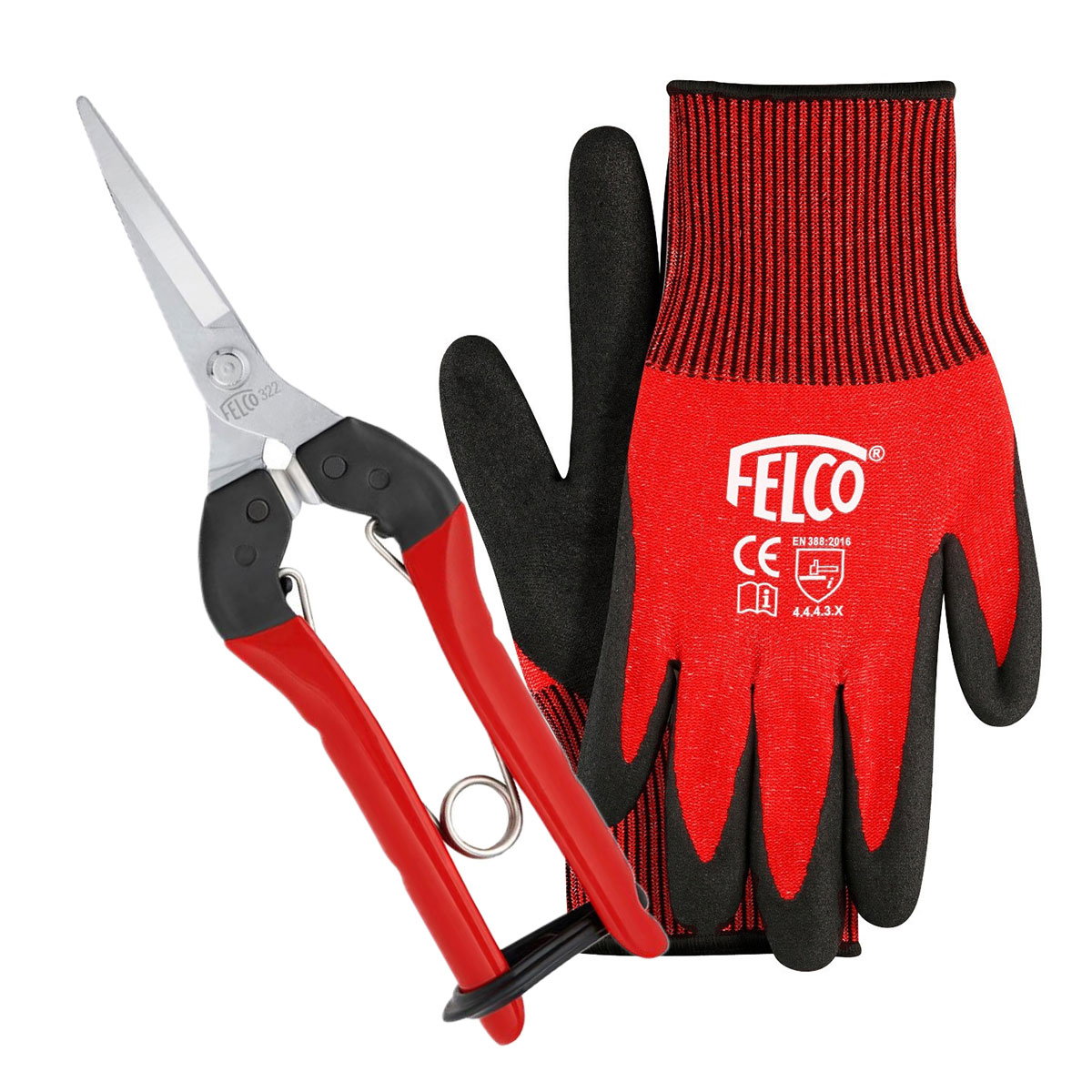 FELCO beskæresaks og arbejdshandsker sæt Rød FELCO beskæresaks med matchende arbejdshandsker