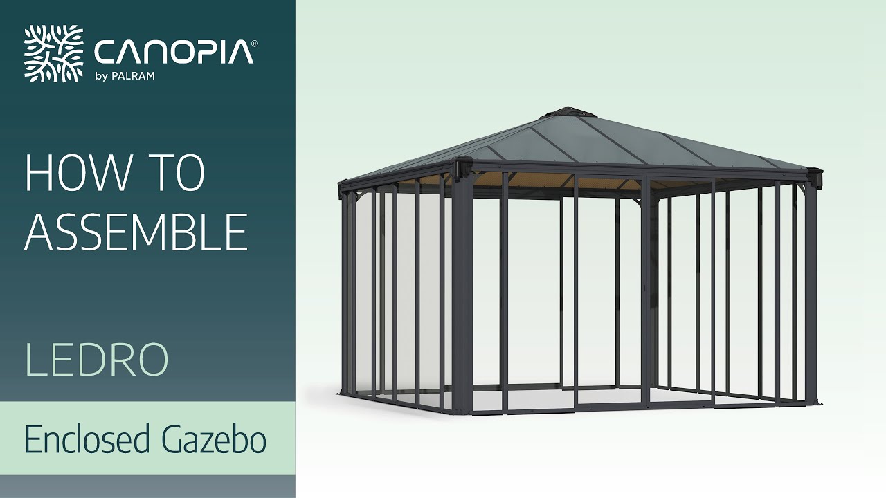 Ledro 3600 lukket havepavillon i antracitgrå fra Canopia by Palram, pulverlakeret aluminiumramme, bronzefarvet tagkonstruktion og lette 6 mm flervægspolycarbonat/akrylpaneler, elegant helårs uderum