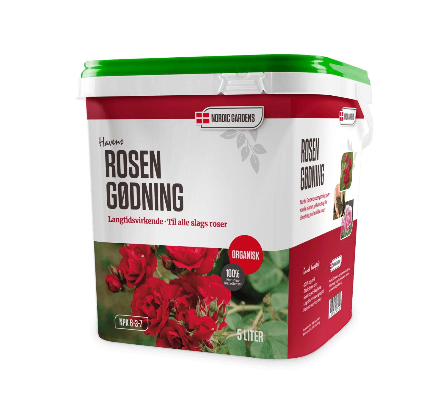 Spand med Nordic Gardens organisk rosengødning til roser