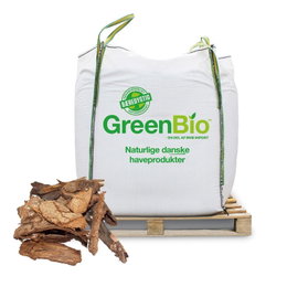 GreenBio pinsebark i bigbag på palle Stor GreenBio bigbag med dansk pinsebark på palle