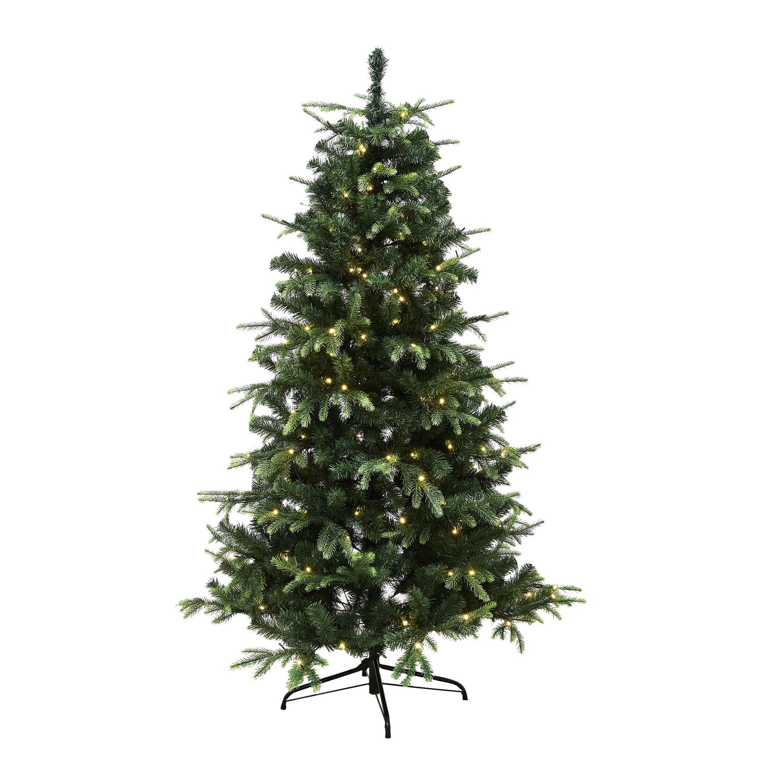Kunstigt juletræ med LED-lys og metalfod Grønt kunstigt juletræ med varme LED-lys