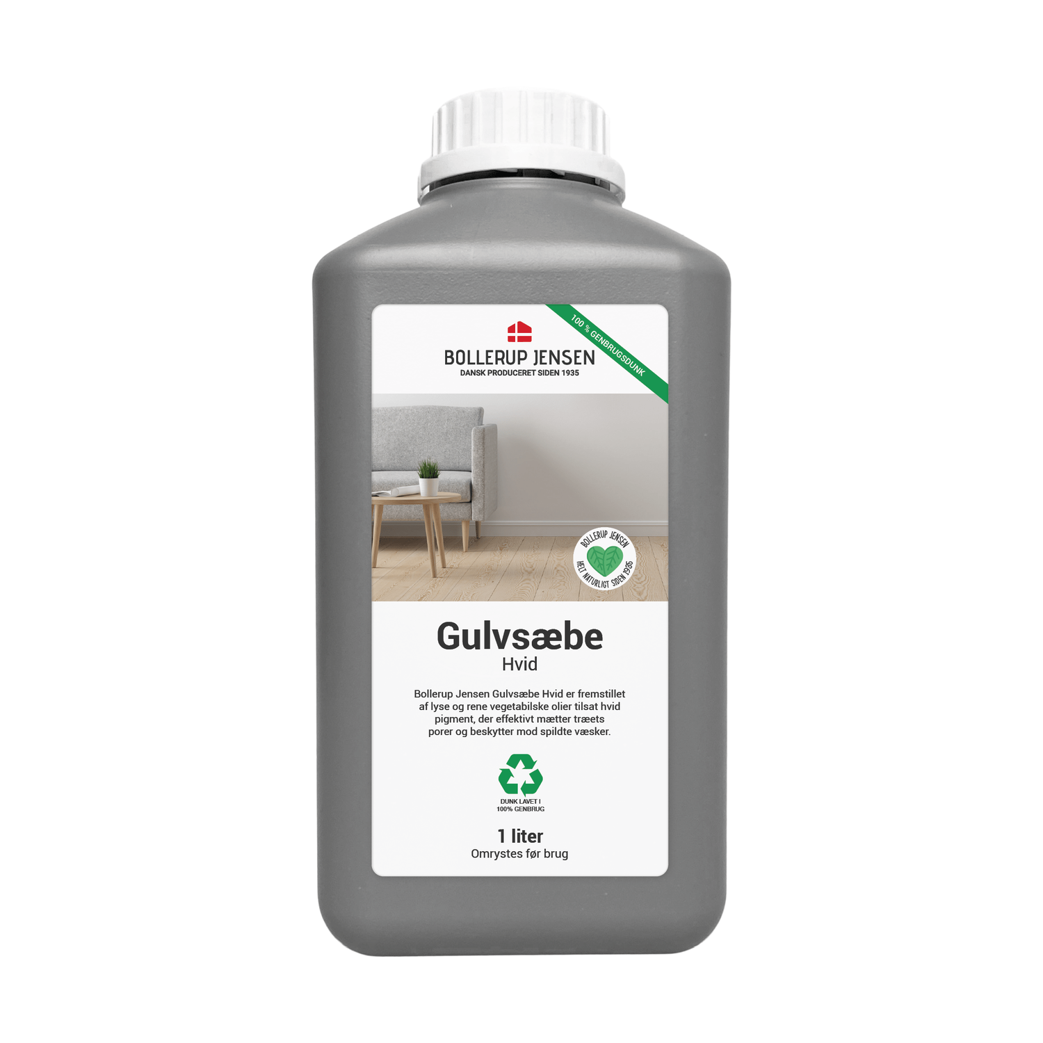 Flaske med Bollerup Jensen hvid gulvsæbe 1L