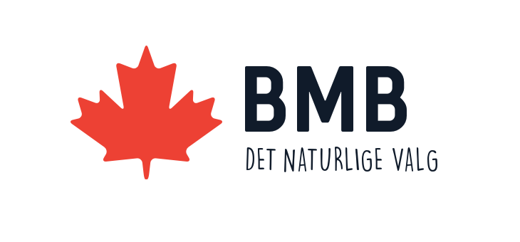 BMB-logo med rød lønneblad og teksten "BMB – Det naturlige valg"