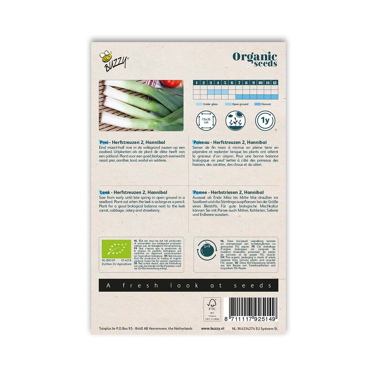 Buzzy Organic Seeds porrefrø Hannibal bagside
