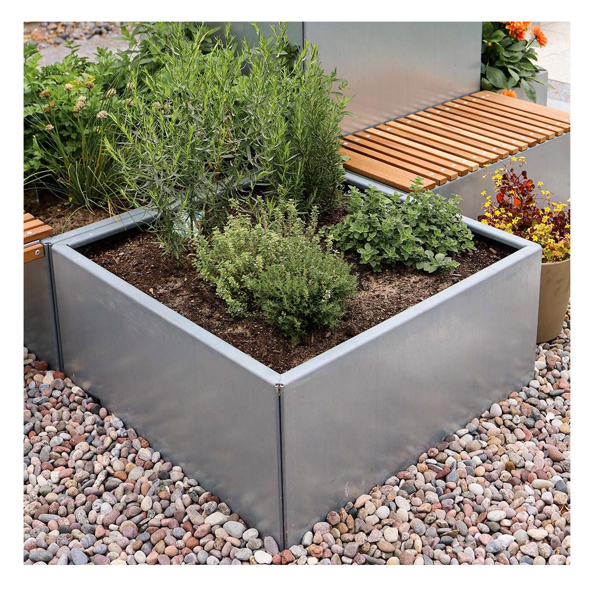 Land Modern  Kvadratisk plantekasse i galvaniseret stål - 40 x 40 x 80 cm (Stablet)