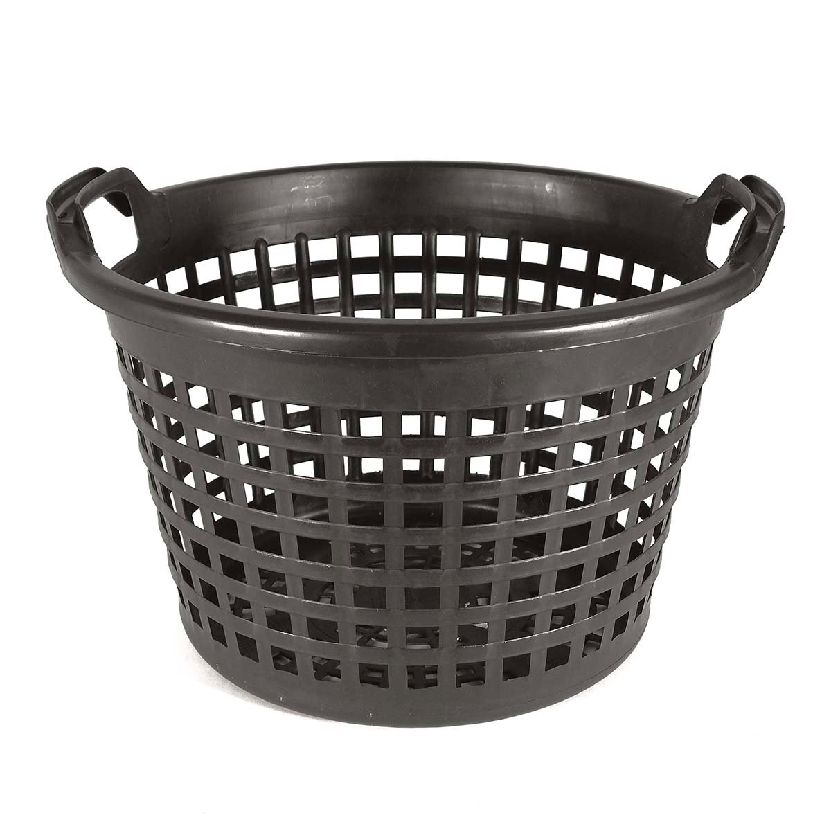 Rund sort plastkurv med håndtag Rund sort plastkurv med gitter og håndtag