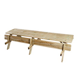 Bord-/bænkesæt 42 mm XXL HORTUS – trykimprægneret fyrretræ, 300 cm picnicbord med flip-up sæder HORTUS XXL picnicbord og bænkesæt i 42 mm trykimprægneret fyrretræ, 300 cm langt bord med flip-up sæder, robust og velegnet til terrasse og have for stor familie